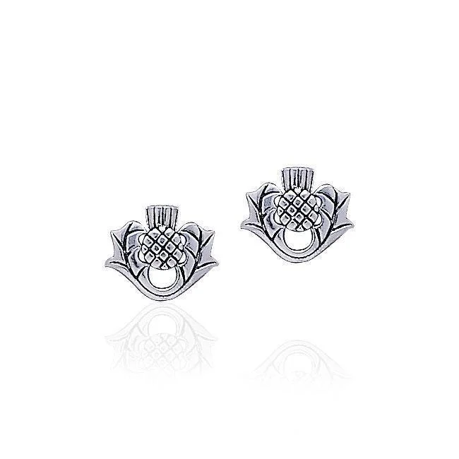 simple gold earrings for women -silver earrings for women -Scottish Thistle Sterling Silver Post Earrings TE870