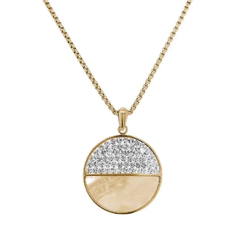 unique necklaces for women -delicate gold necklaces for women -Yellow Stainless Steel Half Shell Half Crystal Pave Setting Necklace 65+5cm