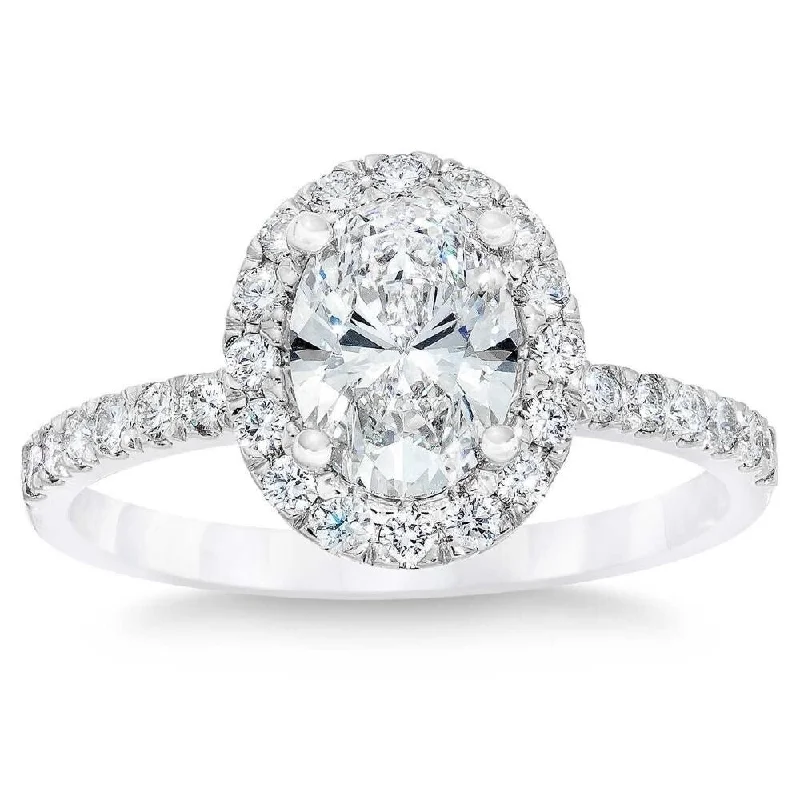 beautiful engagement rings for women -vintage platinum engagement rings -matching engagement and wedding rings -VS 2 3/4Ct Oval Diamond Halo Engagement H/VS2 Ring in 14k White Gold Lab Grown