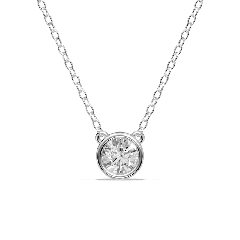 personalized necklaces for women -unique necklaces for women -Bezel Pendant Necklace with 0.60ct of Laboratory Grown Diamonds in Sterling Silver and Platinum