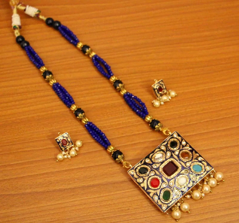 friendship necklaces for women -zodiac necklaces for women -BLUE CRYSTAL BEADED NAVRATAN LOOK MEENAKARI NECKLACE SET