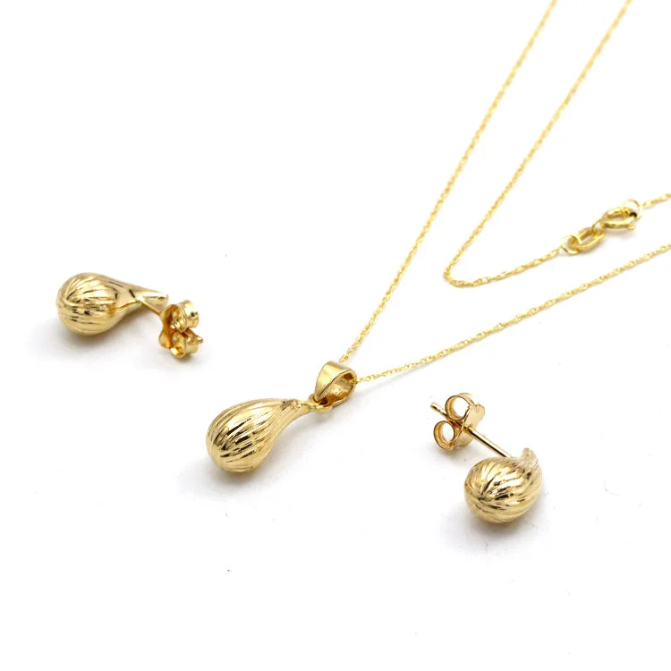 custom earrings for women -trendy earrings for women -Real Gold Lined Teardrop Earring Set With Pendant and Chain 5084/5 SET1083