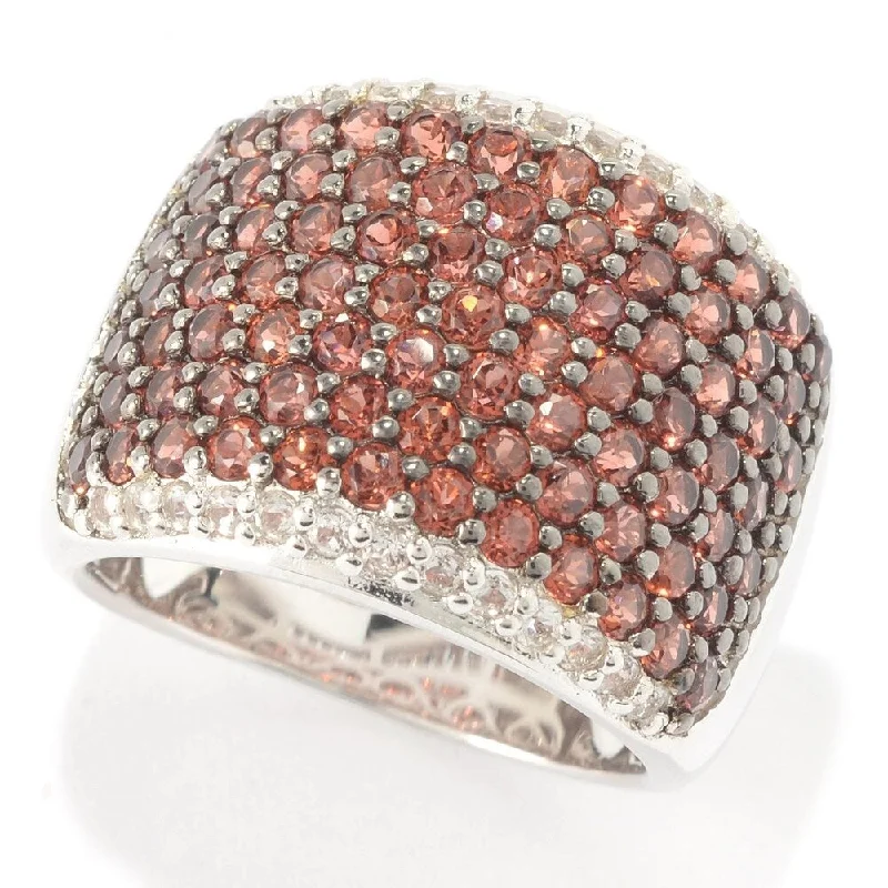 Sterling Silver Round Garnet and White Topaz Wide Band Ring