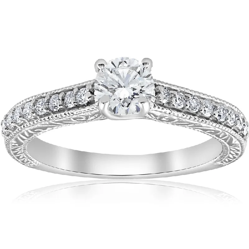 heirloom rings for women -radiant diamond engagement rings -radiant diamond engagement rings -Pompeii3 14k White Gold 3/4ct TDW Diamond Vintage Antique Engagement Round Cut Ring