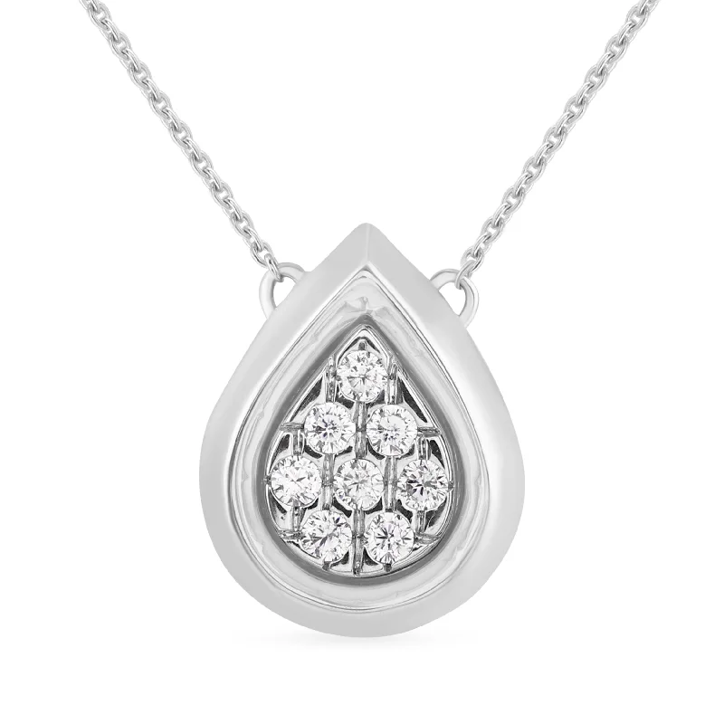 simple gold necklaces for women -luxury diamond necklaces for women -Bezel Set Pear Shaped Slider Necklace with 0.10ct of Diamonds in Sterling Silver