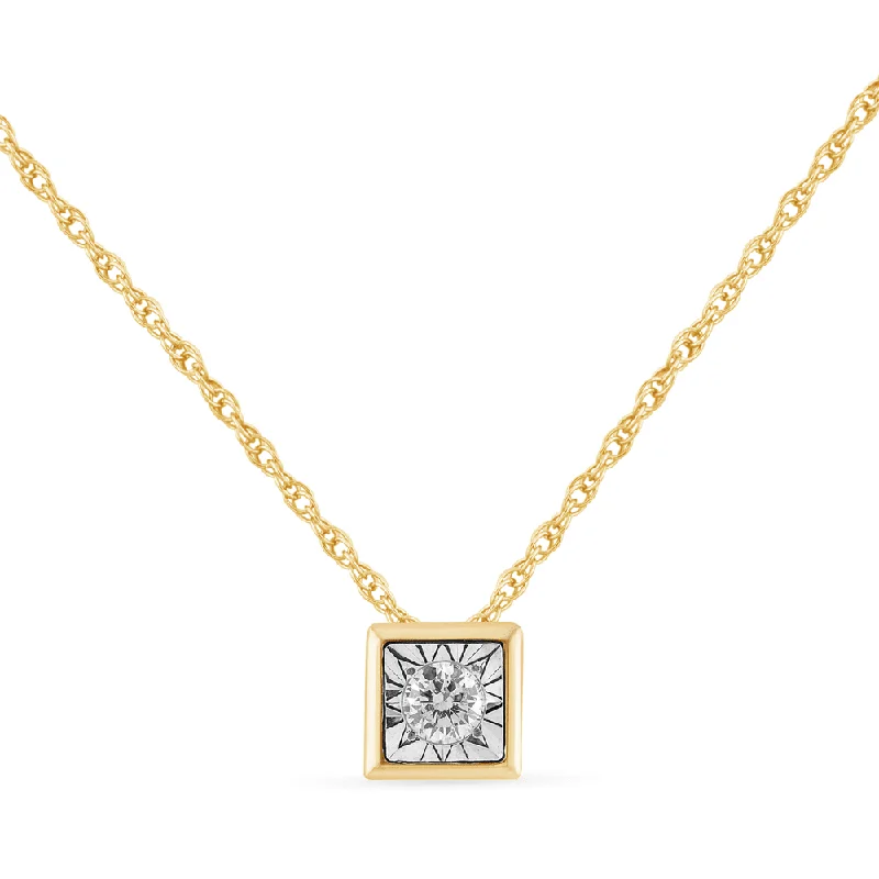 multi-layer necklaces for women -birthstone necklaces for women -Diamond Set Bezel Cushion Necklace in 9ct Yellow Gold