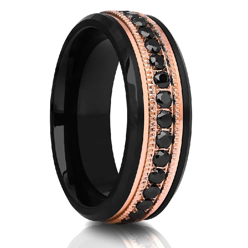 affordable diamond rings for women -moissanite engagement rings for women -engagement ring sets for couples -8Mm Black Tungsten Ring Rose Gold Mens Wedding Band Comfort Fit Cobalt Free