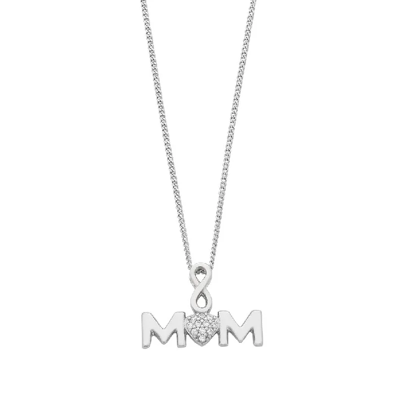 bridal pendant necklaces for women -statement pendant necklaces for women -Mum Infinity Necklace with Cubic Zirconia detailing in Sterling Silver