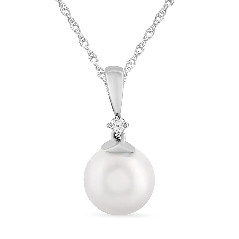 delicate necklaces for women -matching necklace and bracelet sets for women -Diamond Set Pearl Necklace in Sterling Silver