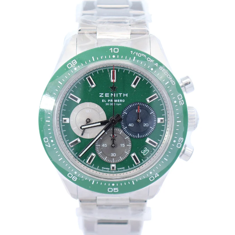 Zenith Choronomaster Sport 41mm Stainless Steel Green Chronograph Dial Watch Ref# 03.3119.3600/56.M3100