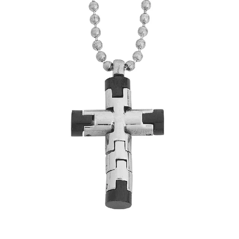 handmade pendant necklaces for women -affordable personalized necklaces for women -Stainless Steel Silver and Black Mens Cross Necklace 55cm