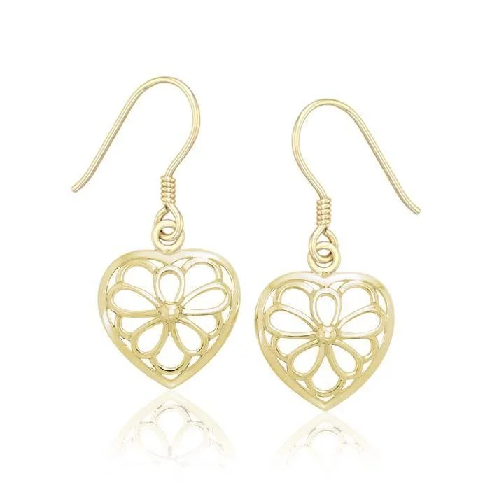 matching earrings and bracelet sets -statement earrings for women -Flower Heart Solid Gold Earrings GER1127