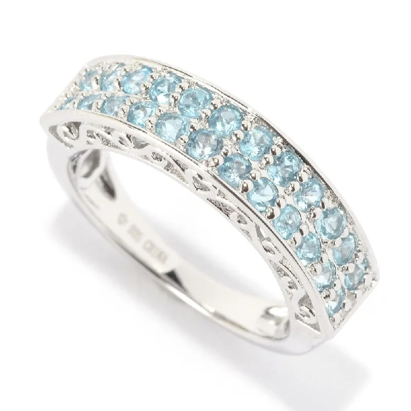 Platinum Over Sterling Silver 0.8ctw Swiss Blue Topaz Band Ring