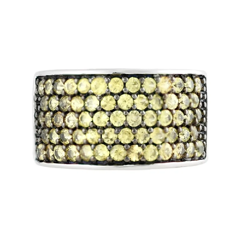 Sterling Silver Pave Yellow Sapphire Wide Band Ring