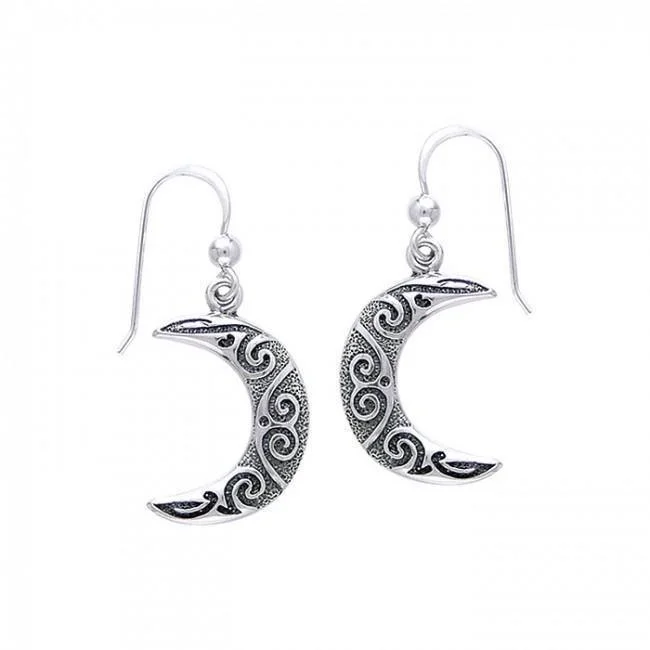 vintage pearl earrings for women -drop earrings for women -Celtic Spiral Moon Sterling Silver Earrings TE2915