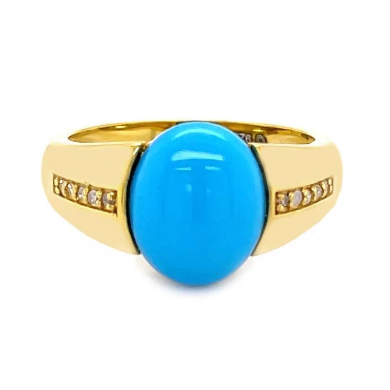 Yellow Gold Over Sterling Silver Sleeping Beauty Turquoise And White Zircon Gemstone Band Ring