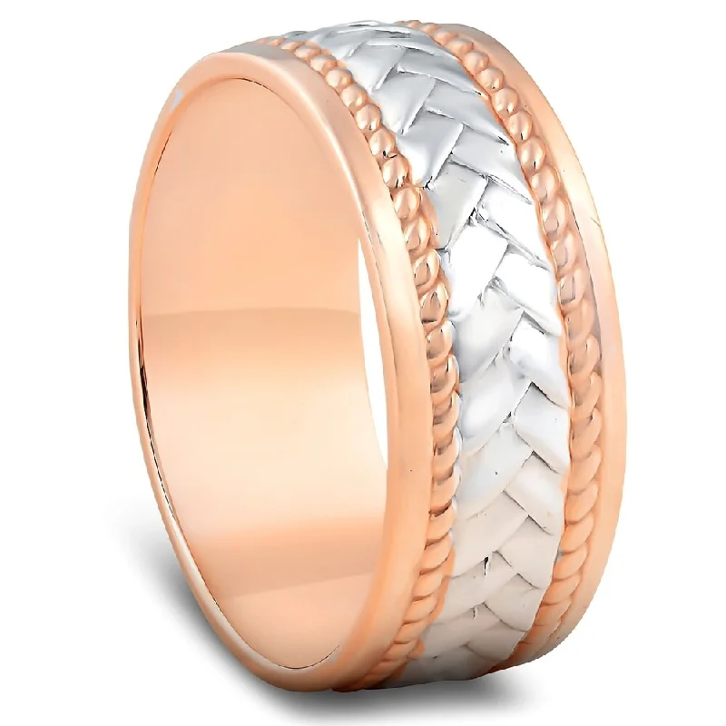 stylish engagement rings for women -luxury engagement rings for modern brides -brilliant-cut engagement rings for women -Pompeii3 14k Rose & White Gold Two Tone Braided 8.5mm Wide Wedding Band Ring