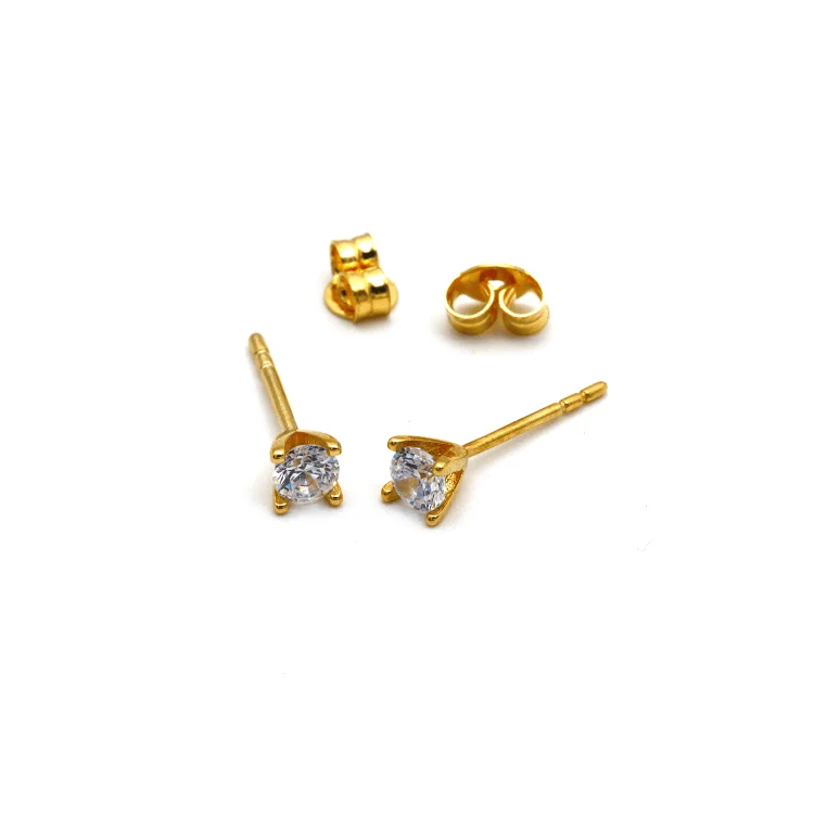 personalized earrings for women -trendy earrings for women -Real Gold Small Stud Stone 3 MM Earring Set 0904 E1754