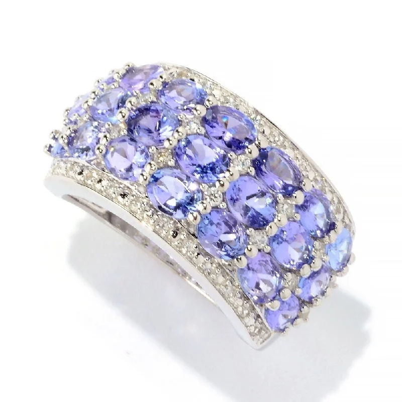 Sterling Silver 3.75Ctw Tanzanite & White Zircon Wide Band Ring Size - 6