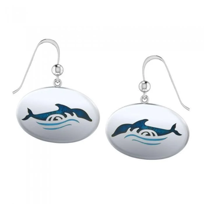 chic stud earrings for women -gold stud earrings for women -Dolphin and Waves Silver Earrings TER497