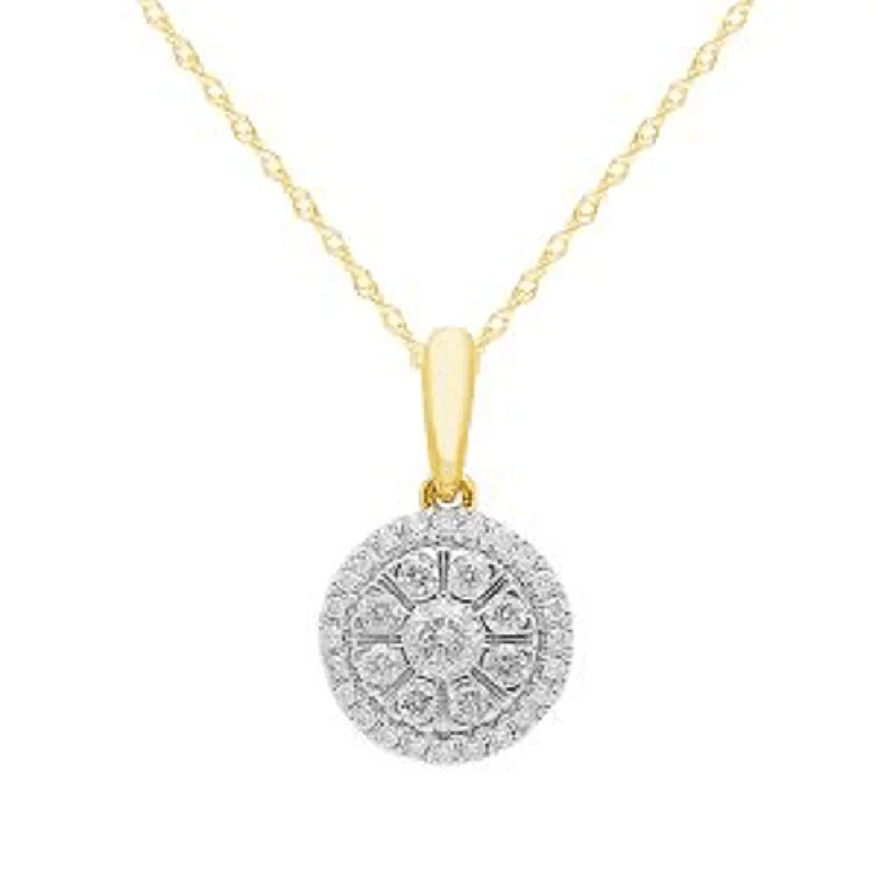 eternity necklaces for women -stylish necklaces for women -Composite Halo Necklace with 1/4ct of Diamonds in 9ct Yellow Gold