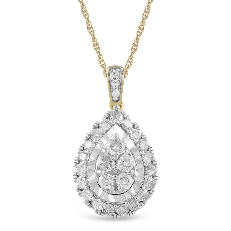 heart-shaped necklaces for women -gemstone necklaces for women -Brilliant Miracle Pear Halo Necklace with 1.00ct of Diamonds in 9ct Yellow Gold