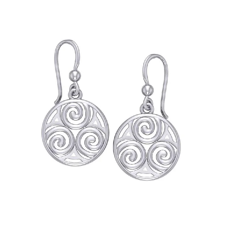 luxury earrings for brides -vintage earrings for women -Celtic Single Spiral Silver Earrings TE855