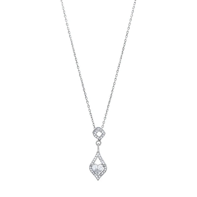 bridal necklace sets for women -unique gold necklaces for women -Cubic Zirconia Marquise Drop Necklace in Sterling Silver