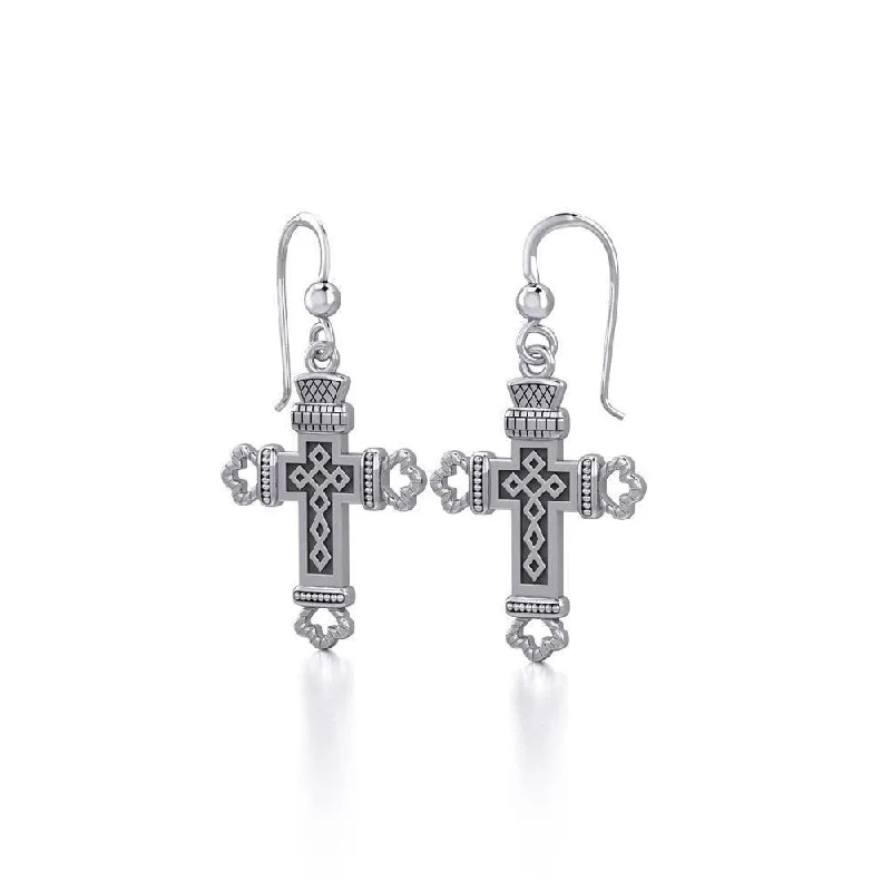 heart-shaped earrings for women -diamond stud earrings for women -Medieval Cross Sterling Silver Earrings TE1083