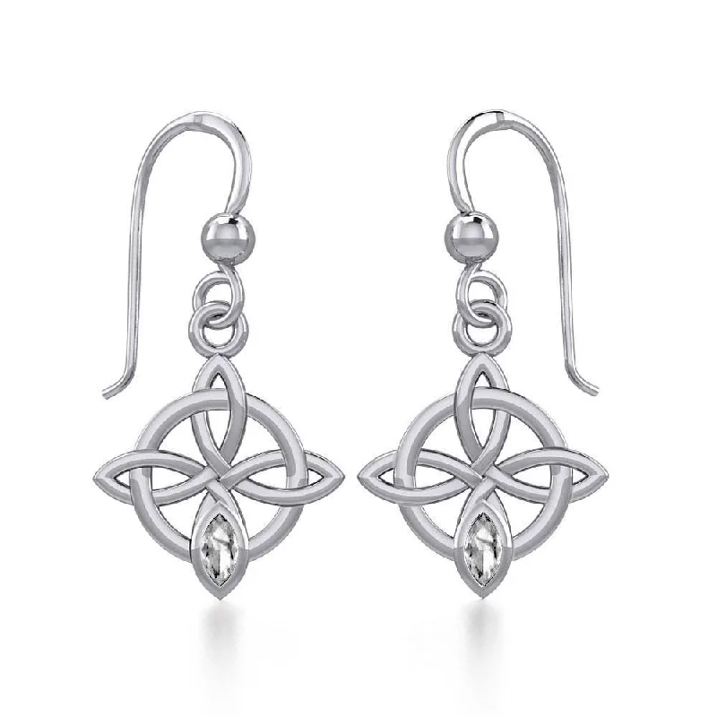 modern earrings for women -personalized earrings for women -Celtic Quaternary Knot Silver Earrings with Gemstone TER1832