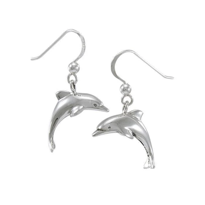 luxury gemstone earrings for women -gold hoop earrings for women -Dolphins Sterling Silver Hook Earring