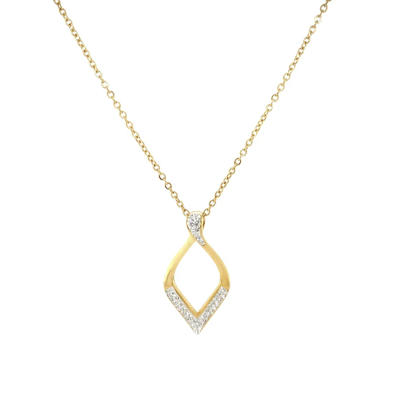 chain necklaces for women -minimalist necklaces for women -Pave Crystal Open Teardrop Necklace in Gold Stainless Steel