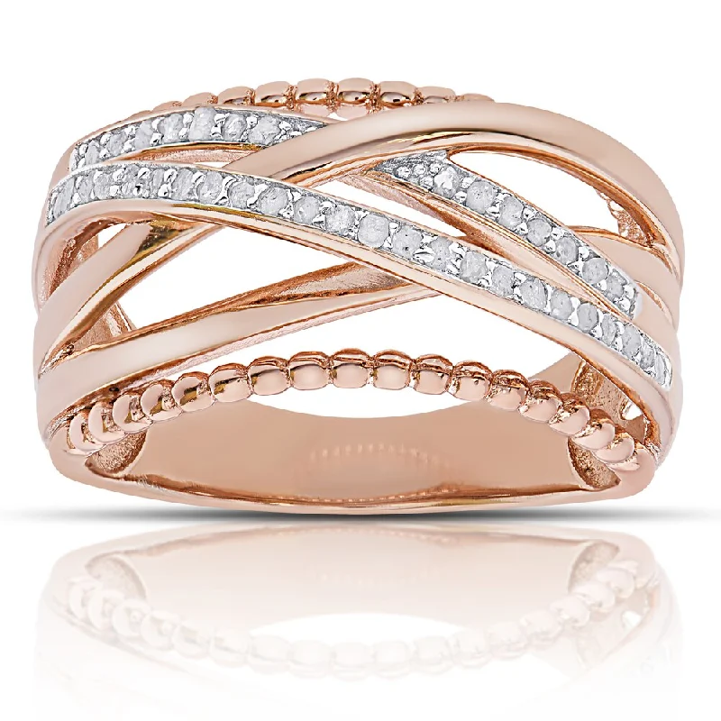 Finesque Rose Gold over Sterling Silver 1/4ct Tw Diamond Multi Band Ring (I-J, I2-I3)