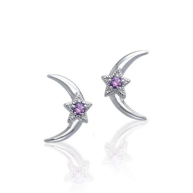 luxury earrings for women -drop earrings for women -Crescent Moon and Star Gemstone Post Earrings TER1229