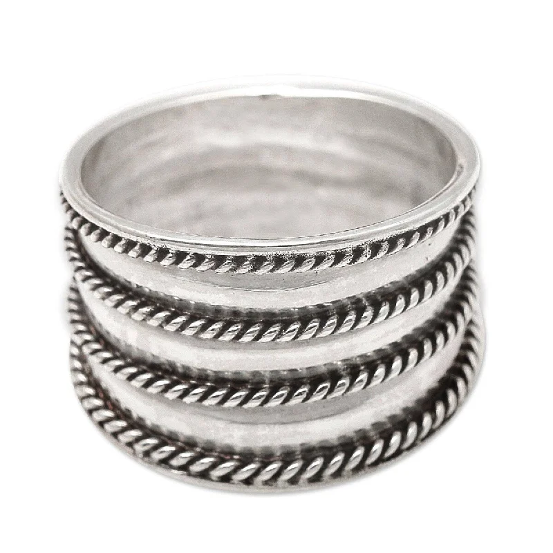 NOVICA Between the Lines, Sterling silver band ring