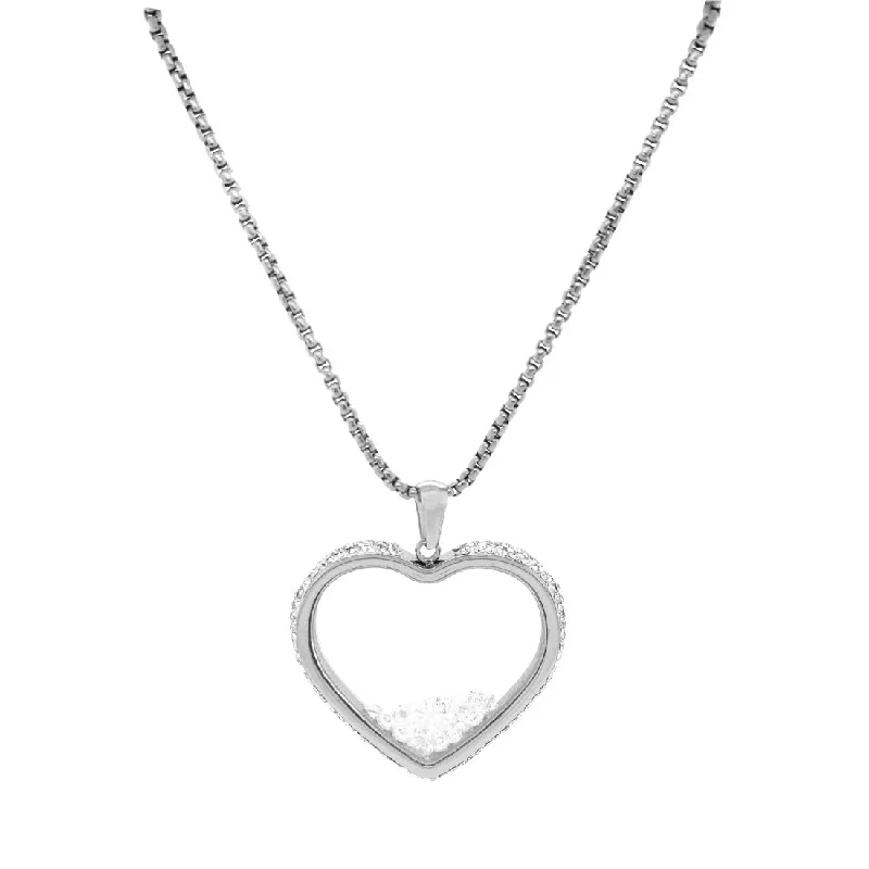 crystal necklaces for women -layered necklaces for women -Crystal Heart Locket Necklace in Stainless Steel