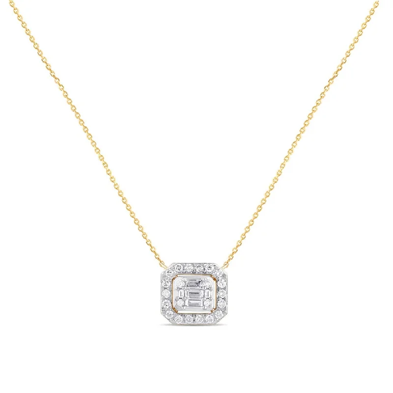 sparkling diamond necklaces for women -chain link necklaces for women -Meera Emerald Halo Necklace with 1/2ct of Laboratory Grown Diamonds in 9ct Yellow Gold