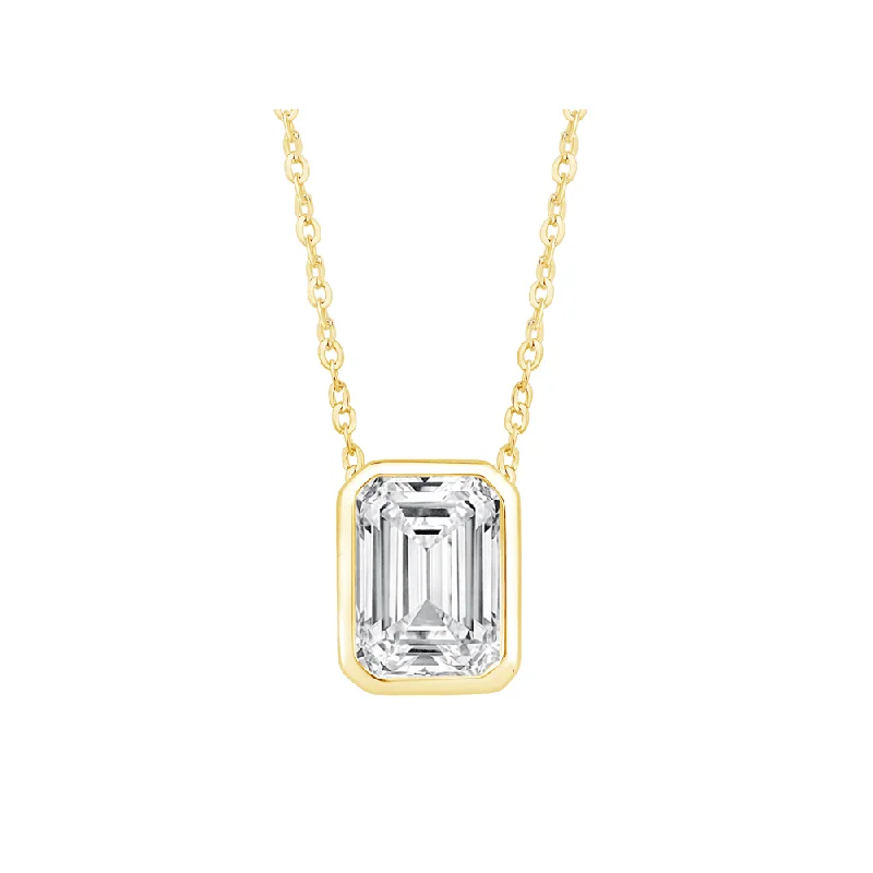 pearl necklaces for women -personalized necklaces for women -Emerald Cut Solitaire Necklace with 1/2ct of Laboratory Grown Diamonds in 9ct Yellow Gold