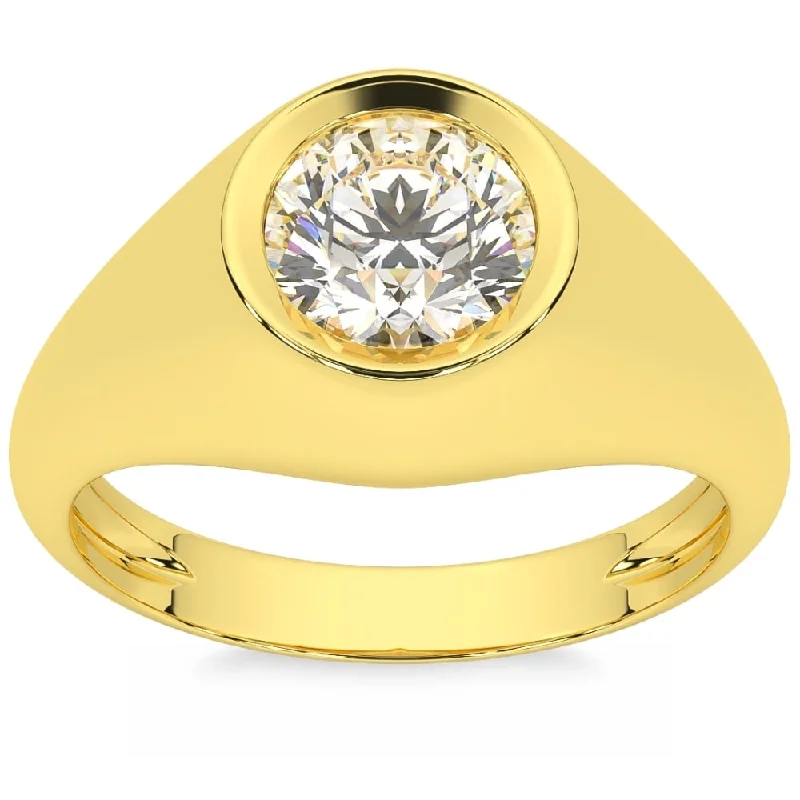 adjustable silver rings for women -gold wedding engagement rings -heirloom engagement rings for women -1.50CT Men's Bezel Diamond Solitaire Ring Yellow Gold