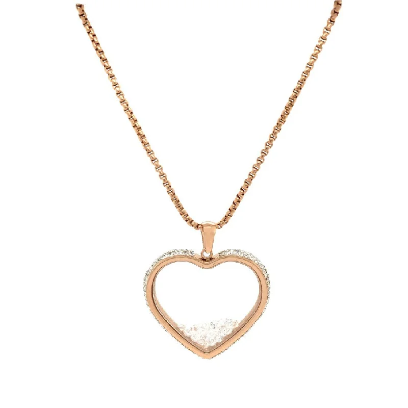 multi-layer necklaces for women -birthstone necklaces for women -Crystal Heart Locket Necklace in Rose Stainless Steel