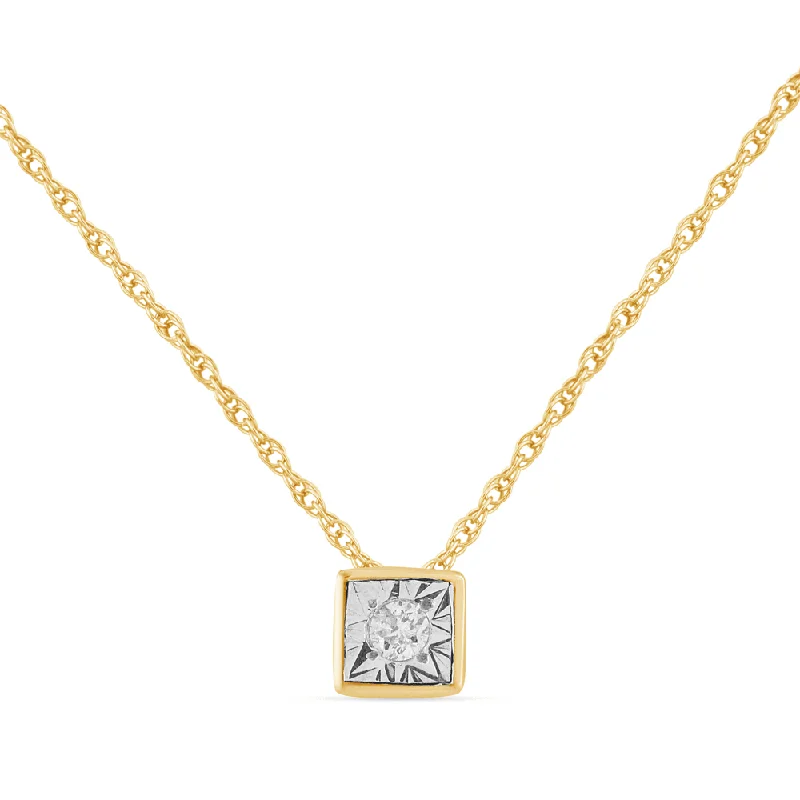 luxury gold necklaces for women -chunky necklaces for women -Diamond Set Bezel Cushion Necklace in 9ct Yellow Gold