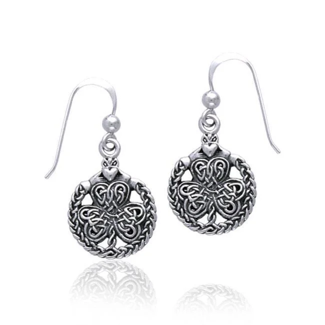 bohemian earrings for women -trendy earrings for women -Celtic Shamrock & Irish Claddagh Sterling Silver Earrings TE2916