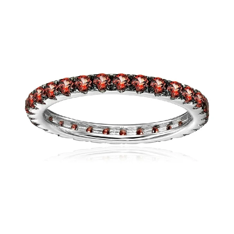 Sterling Silver Red Garnet Eternity Band Ring