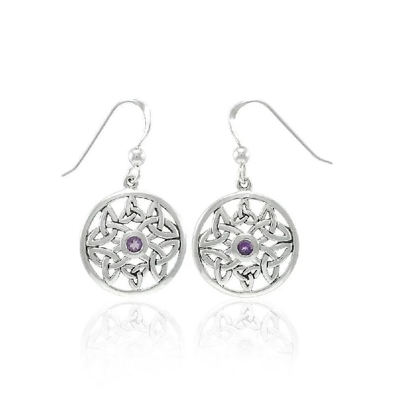 modern earrings for brides -gemstone earrings for women -Celtic Trinity Knot Silver Earrings with Gemstone TER1390