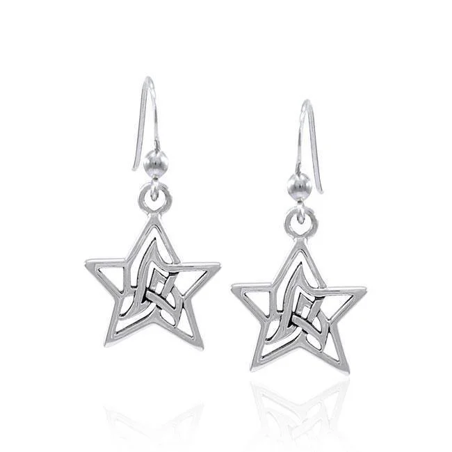 cubic zirconia earrings for women -statement earrings for women -Star Astral Knotwork Silver Earrings TER1577