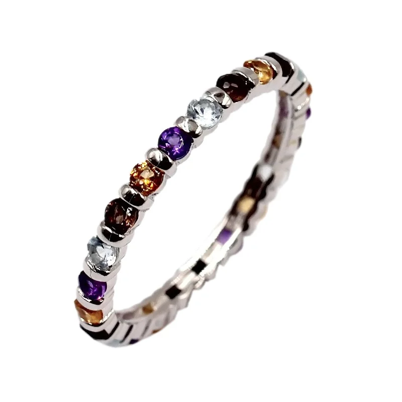 925 Sterling Silver Multi Gemstone Eternity Band Ring