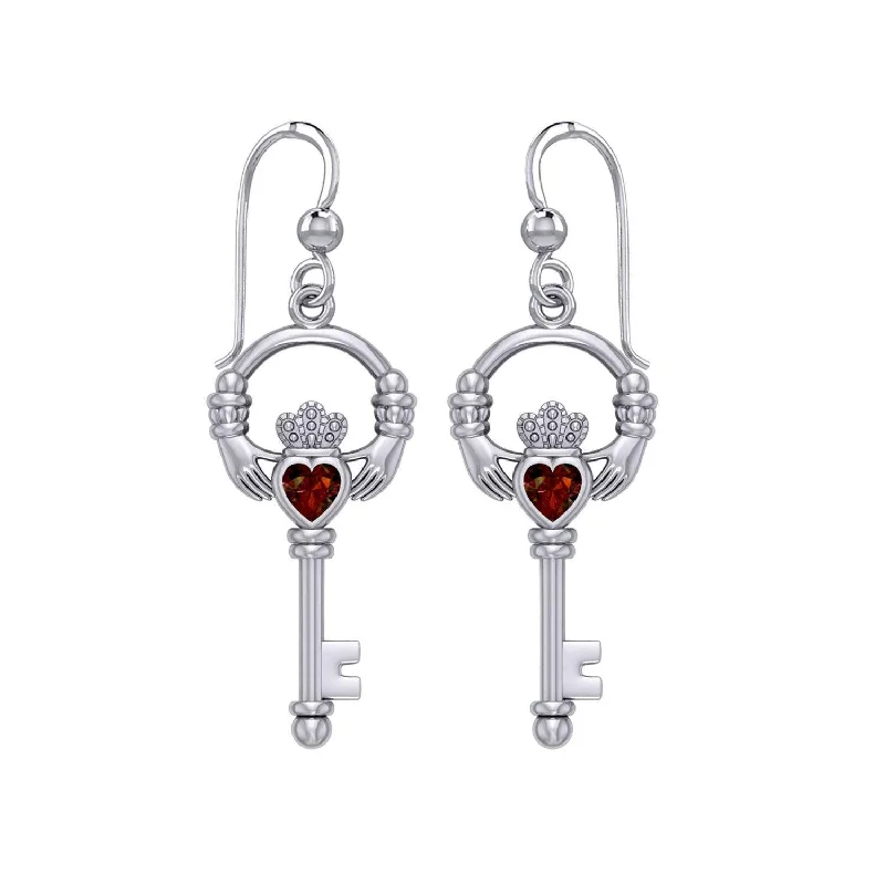 trendy earrings for women -statement earrings for women -Irish Claddagh Mini Spiritual Key Silver Earrings TER2033