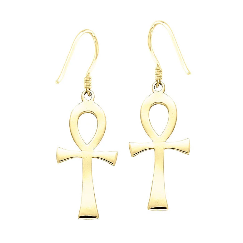 luxury pearl earrings for women -luxury earrings for women -Large Ankh Solid Gold Earrings GTE2040