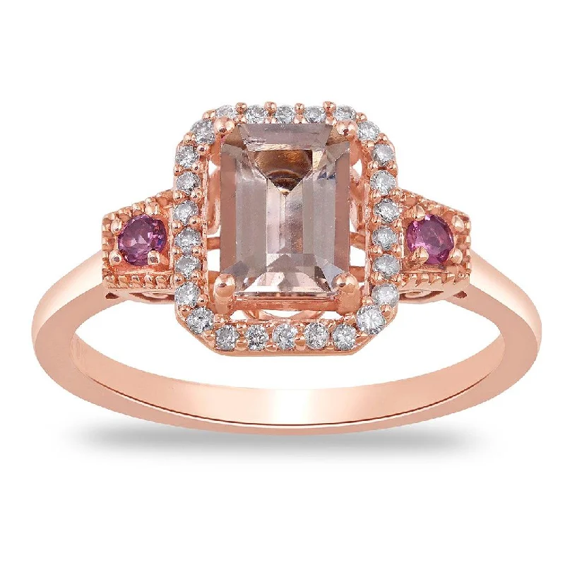 handmade necklaces for women -diamond necklaces for brides -Morganite and Tourmaline Ring with 0.10ct of Diamonds in 9ct Rose Gold