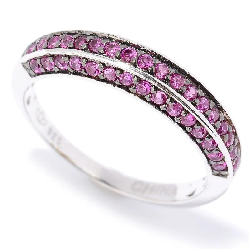 Platinum o/Silver 0.65ctw Created Ruby Band Ring